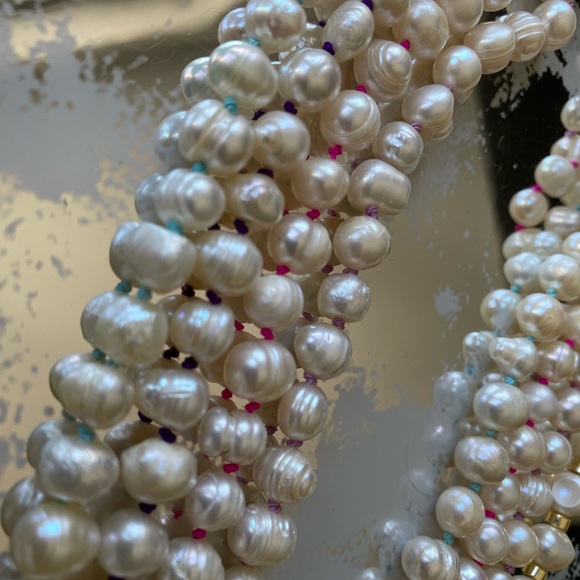 Baby Blue Knotted Freshwater Pearl Necklace - Picture 6 of 11